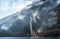 Fire of the Mondonico Mountain above Lake Ghirla with a helicopter that loading water for extinguishing, Valganna, Italy