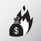 Fire Money Vector Icon, Burn Cash or Burning Dollar Sign