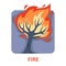 Fire natural disaster wildfire tree in flame isolated icon