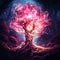 fire in the night, background with fire, background with tree, background, A massive tree with a mysterious pink fire, love tree