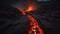 fire in the night A fiery lava flow in a rocky landscape creates a dramatic and dangerous scene