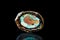 Fire Opal gem stone, healing stone, black background, mineral