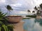 Fire pit next to a infinity pool in the beach in the island of Nassau, Bahamas