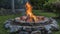 A fire pit surrounded by logs emitting a warm orange glow as the flames dance