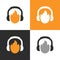 Fire podcast logo template, headset and flame icon, burning headphone symbol