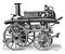 Fire pump steam and direct three-body movement balance, vintage engraving