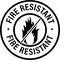 `fire resistant` vector icon, black in color.