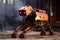 Fire robot dog made of red metal capable of checking the gas density in a room