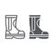 Fire rubber boots line and glyph icon, fireman and clothes, firefighter boots sign, vector graphics, a linear pattern on