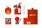 Fire safety equipment emergency tools firefighter safe danger accident flame protection vector illustration.