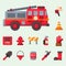 Fire safety equipment emergency tools firefighter safe danger accident protection vector illustration.