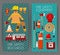 Fire safety set of banners vector illustration. Firefighter uniform and inventory. Equipment as firehose hydrant, alarm