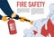 Fire safety vector illustration. Precautions the use of fire background template. A firefighter fights a fire cartoon.