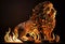 Fire sculpture of a Lion. AI Generated