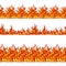 Fire seamless pattern. Set of vector illustrations with bright flame border isolated