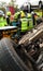 Fire service and ambulance crews at a car crash