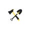 Fire shovel and ax. Single silhouette fire equipment icon. Vector illustration. Flat style.