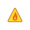 Fire triangular warning sign flat icon