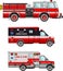 Fire truck and ambulance cars isolated on white