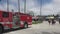 A fire truck driving through Windward Plaza at Venice beach