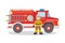 Fire truck with firefighter.