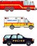 Fire truck, police and ambulance cars on