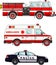 Fire truck, police and ambulance cars on