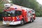 Fire truck is stand-by during a storm, Netherlands