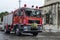 Fire Truck turned into a wedding car parked at church yard