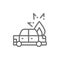 Fire under hood of car, automobile broke down, accident line icon.