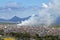 Fire in vegetation near the favela, Rio de Janeiro