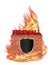 Fire wall protection logo with shield and brick wall with fire