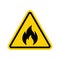 Fire warning sign on white. Fire warning sign in yellow triangle. Flammable, inflammable substances icon. Vector