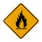 Fire warning sign in yellow romb. Flammable, inflammable substances on white background. Isolated 3D illustration