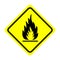 Fire warning sign in yellow triangle. Flammable, inflammable substances. Vector illustration