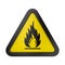 Fire warning sign in yellow triangle. Flammable, inflammable substances on white background. Isolated 3D illustration