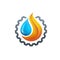 Fire, Water and Gear elements vector for HVAC, Climate, Natural, or Oil Company Logo Icon Emblem Design Concept.