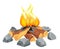 Fire wood and campfire icon isolated on white background for web, print, decoration, bonfire night. Campfire burning