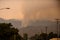 A fire in the woods near Los Angeles. Environmental problems. Ecology. Air pollution.