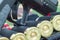 Firearm Pistol on military camouflage background