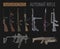 Firearm set. Automatic rifle, machine gun. Flat design