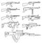 Firearm set. Automatic rifle, machine gun. Outline linear version