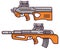 Firearms bullpup rifle.Weapons guns.Set submachine gun modern assault.