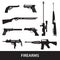 Firearms weapons and guns icons