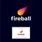 Fireball logo. Letters and icon. Bright meteor on a dark background.