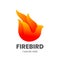 Firebird logo template. Abstract bird made of flame.