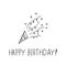 Firecracker, confetti, serpentine and lettering happy birthday. greeting card template. hand drawn doodle style. vector,
