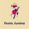 Firecracker Mascot Party celebrate festa junina with guitar and farmers hat. Brazilian Latin American festival, celebration