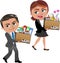 Fired Business Woman and Man Carrying Box
