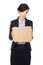 Fired businesswoman with a cardboard.